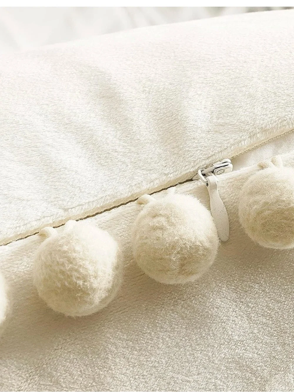 Cream Pom Pom Decorative Throw Pillow - Brand: